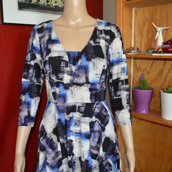 “Simply Vera Vera Wang Abstract Print Midi Dress XS 3/4 Sleeve A-Line Scoop Neck - Picture 11 of 13